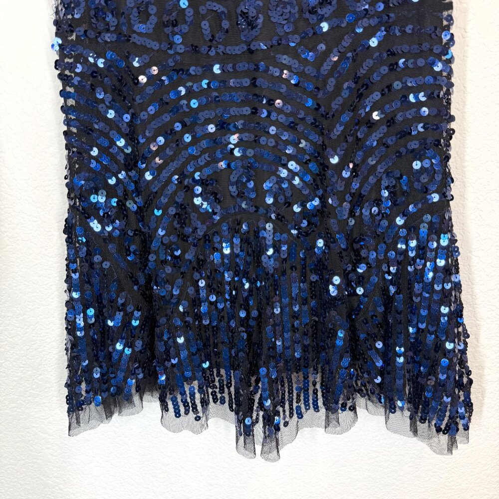 Free People Blue Sequin Cocktail Party Y2K V-Neck Dress Flirty Club Medium - Picture 7 of 16